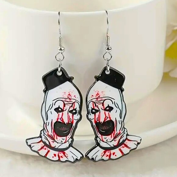 The Terrifier Clown Earrings Scary Creepy Bloody Horror Punk Rave Dangle Goth - Picture 2 of 5